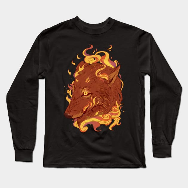 Fire Wolf Long Sleeve T-Shirt by RioBurton